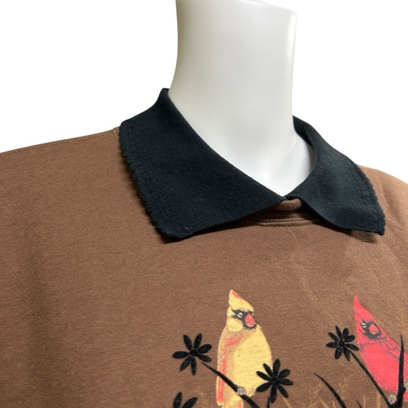 Vintage Morning Sun Brown Cardinal Red Bird Sweatshirt Top Size 2X - Picture 5 of 11